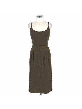 Jenni Kayne Rove Dress Dark Moss 100% Raw Silk Midi Size Small NWT